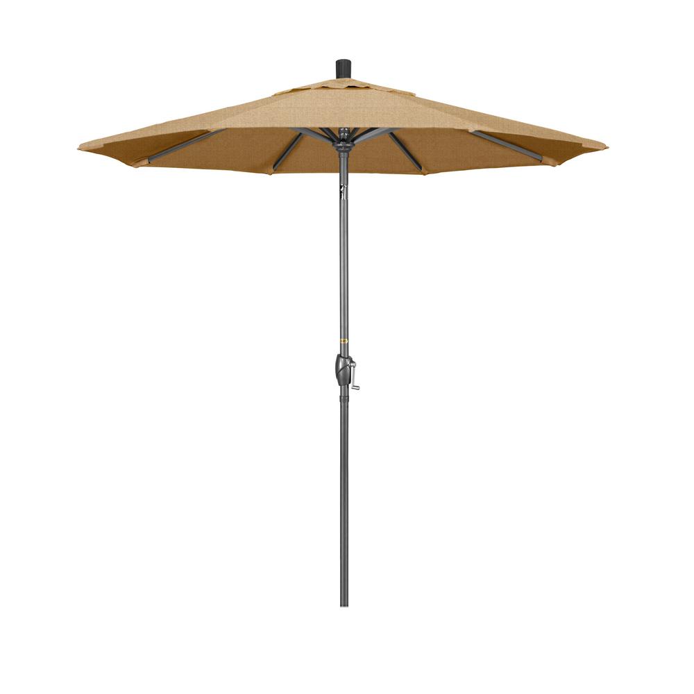 California Umbrella 7 5 Ft Grey Aluminum Market Push Button Tilt Crank Lift Patio Umbrella In Woven Sesame Olefin Gspt758010 F76 The Home Depot