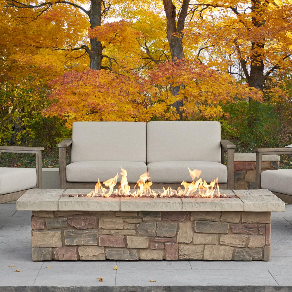 Real Flame Sedona 66 in. x 19 in. Rectangle FiberConcrete Propane Fire Pit in Buff with Natural