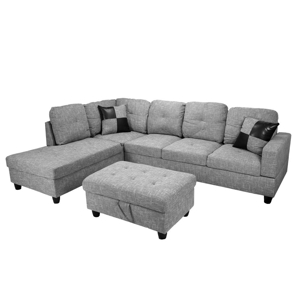 Light Gray Left Chaise Sectional With Storage Ottoman Light Gray Left Chaise Sectional With Storage Ottoman