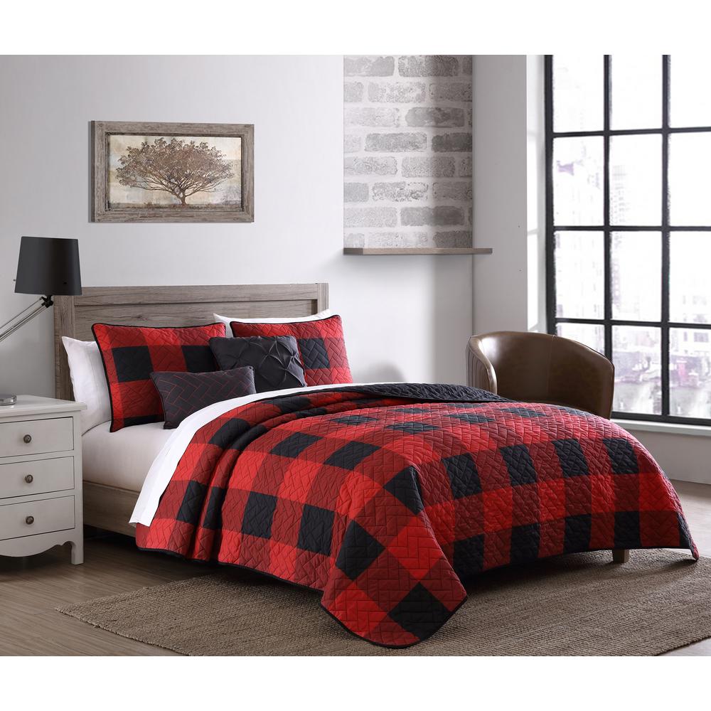 Buffalo Plaid 7 Piece Red and Black King Comforter Set 