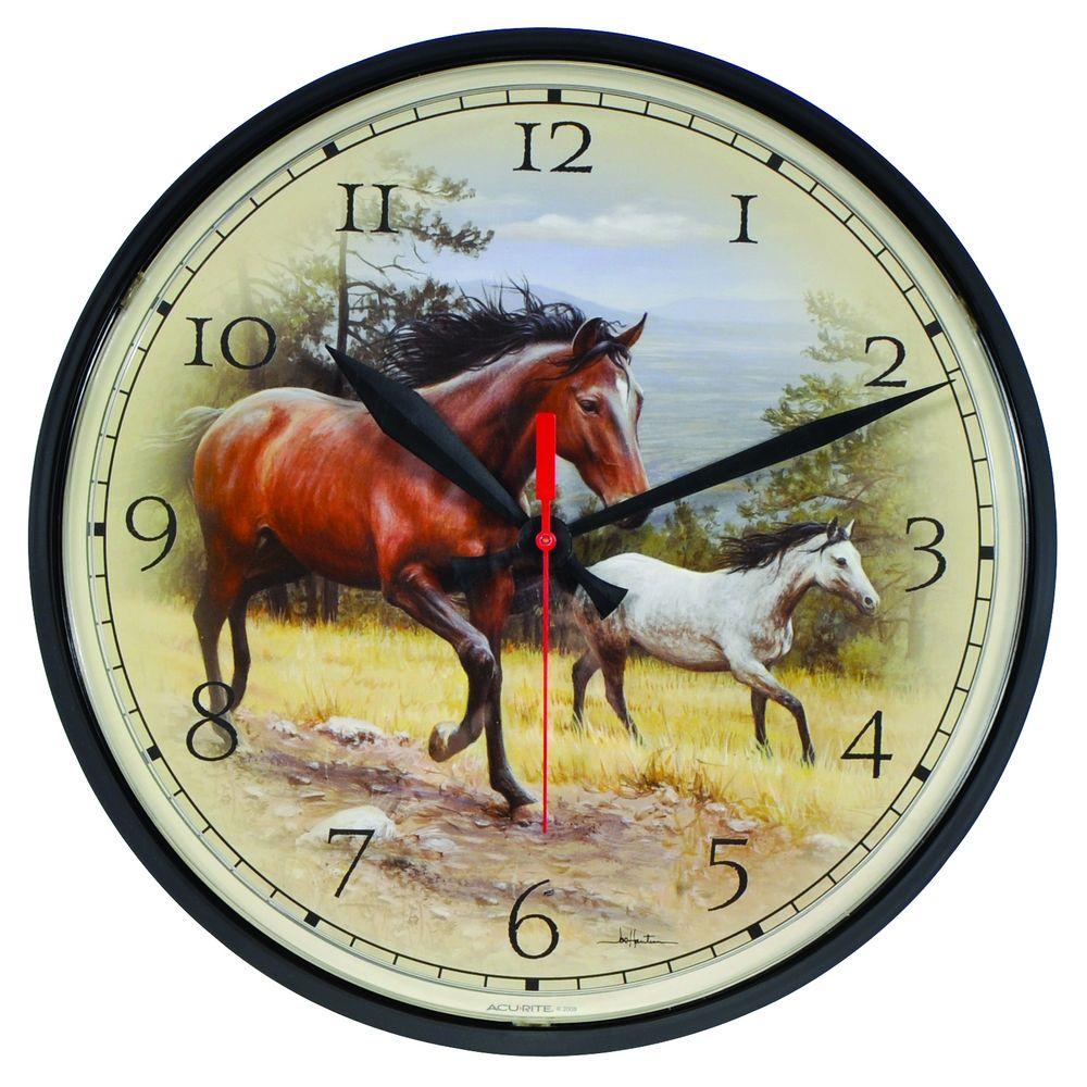 UPC 072397018654 product image for AcuRite Clocks 12.5 in. Horses Wall Clock 01865 | upcitemdb.com