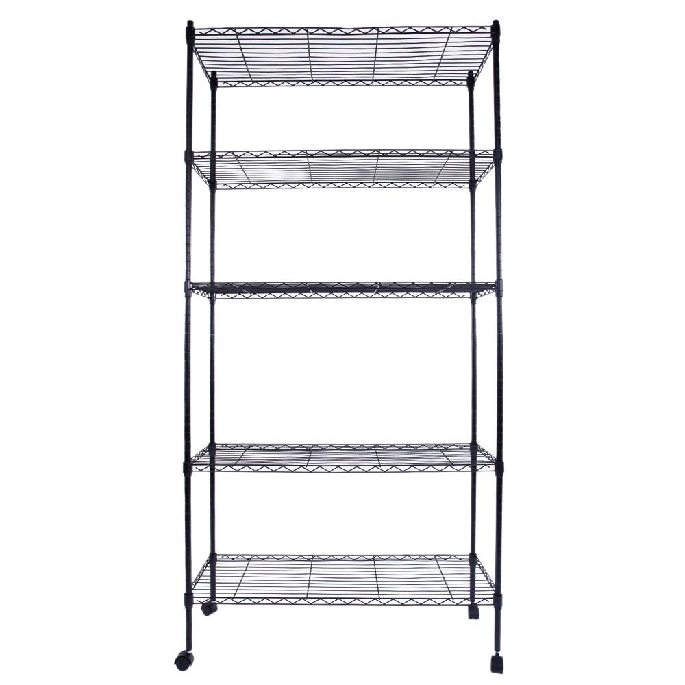 Metal Garage Storage Shelves Racks The Home Depot Black Plastic Coated Iron Metal 5 Layer Shelf