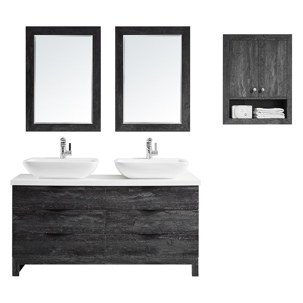 Roswell Spencer 60 In W X 20 D Bath Vanity Grey With Quartz Spencer 60 In W X 20 D Bath Vanity Grey With Quartz Top White Basinirrors
