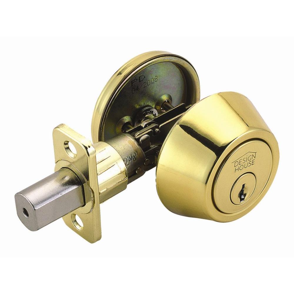 Design House Single Cylinder Polished Brass Deadbolt with Universal 6 ...