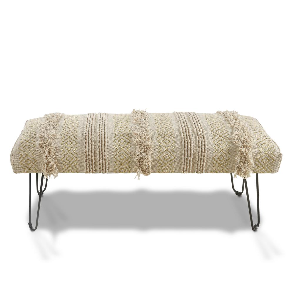 LR Home Solid Tufted Cream Indoor Bench BENCH99018WHT3B14 - The Home Depot