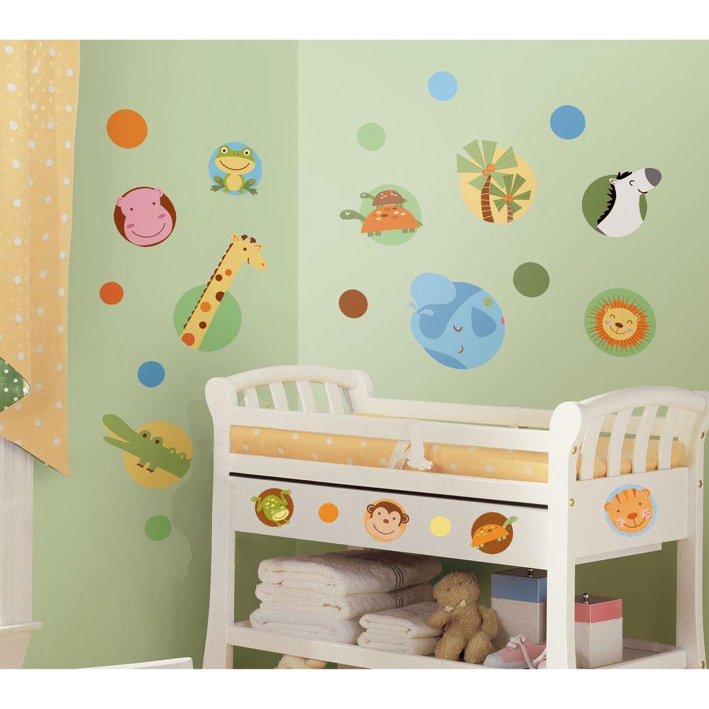 10 in. x 18 in. Jungle Animal Polka Dot 24Piece Peel and Stick Wall