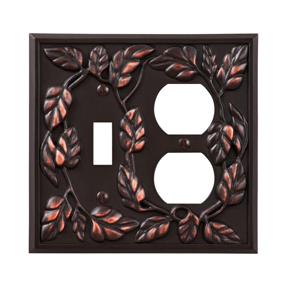 Amerelle Leaf 1 Toggle 1 Duplex Wall Plate Aged Bronze85TDVB The