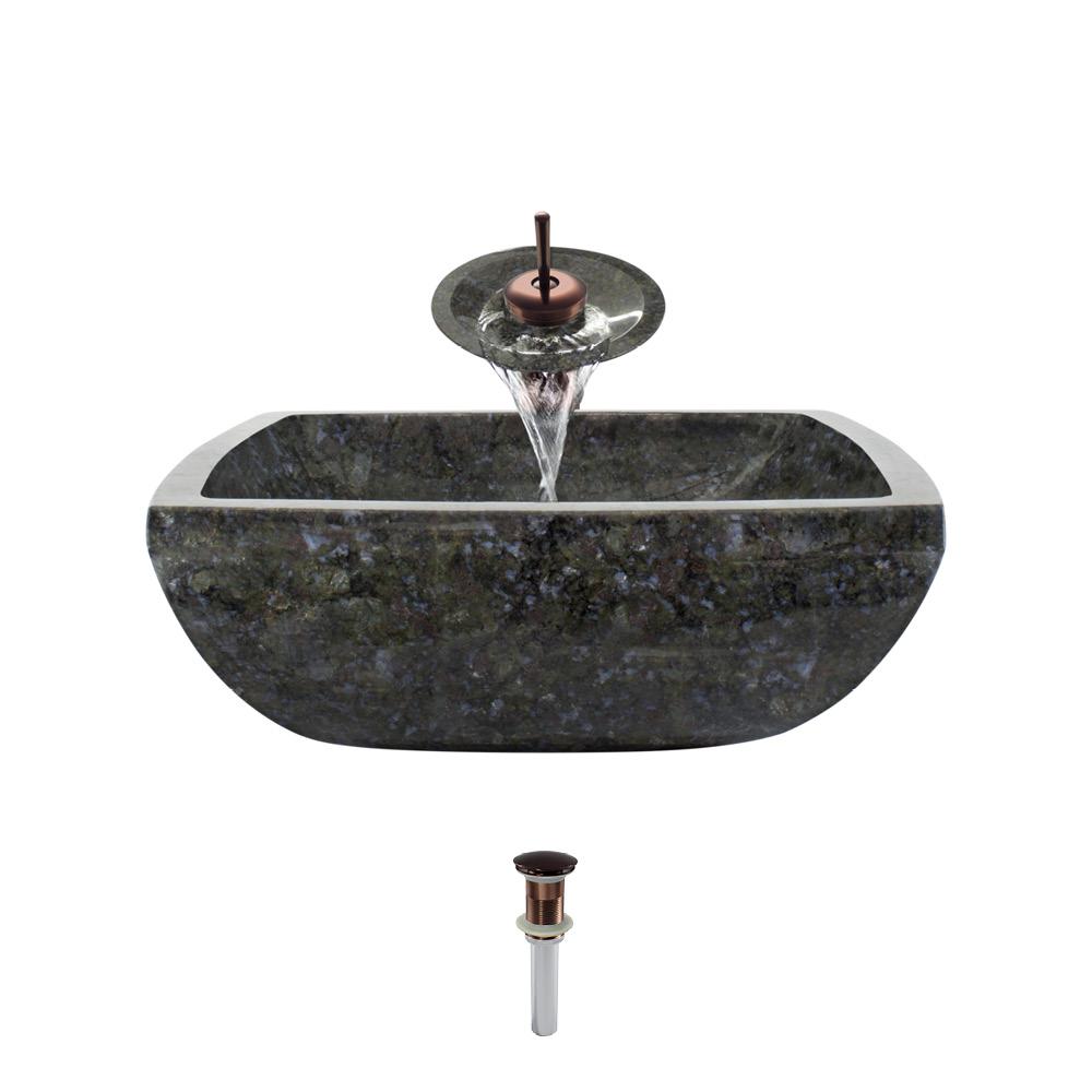 MR Direct Stone Vessel Sink in Butterfly Blue Granite with Waterfall