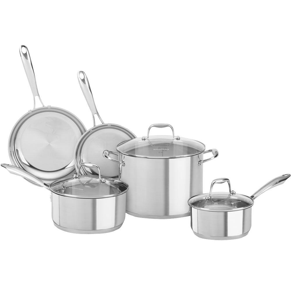 KitchenAid 8Piece Polished Stainless Steel Cookware Set with Lids