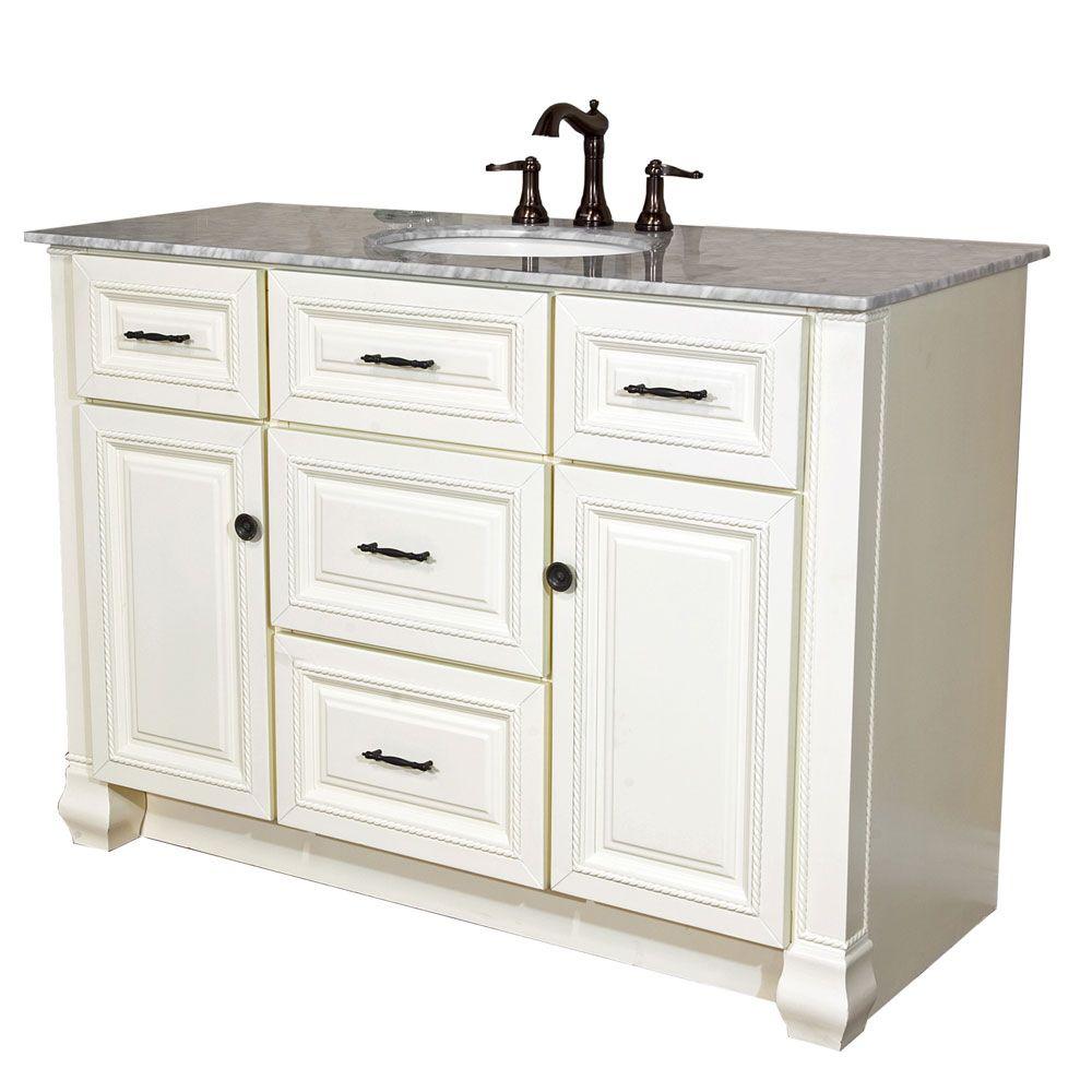 Bellaterra Home Rimini 50 In Single Vanity Cream White With Rimini 50 In Single Vanity Cream White With Marble Top