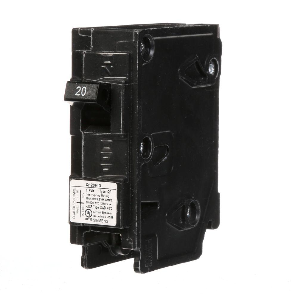 Siemens 20 Amp Single Pole Type Qp Circuit Breaker For Use With Hid