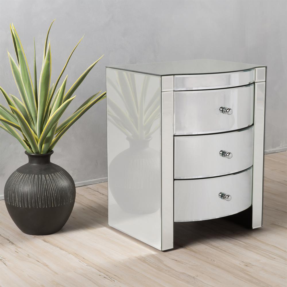 Noble House Roxie Mirrored 3 Drawer Side Table 295467 The Home Depot
