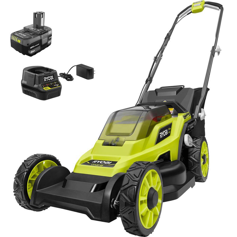 RYOBI 13 in. ONE+ 18-Volt Lithium-Ion Cordless Battery Walk Behind Push Lawn Mower - 4.0 Ah Battery & Charger Included