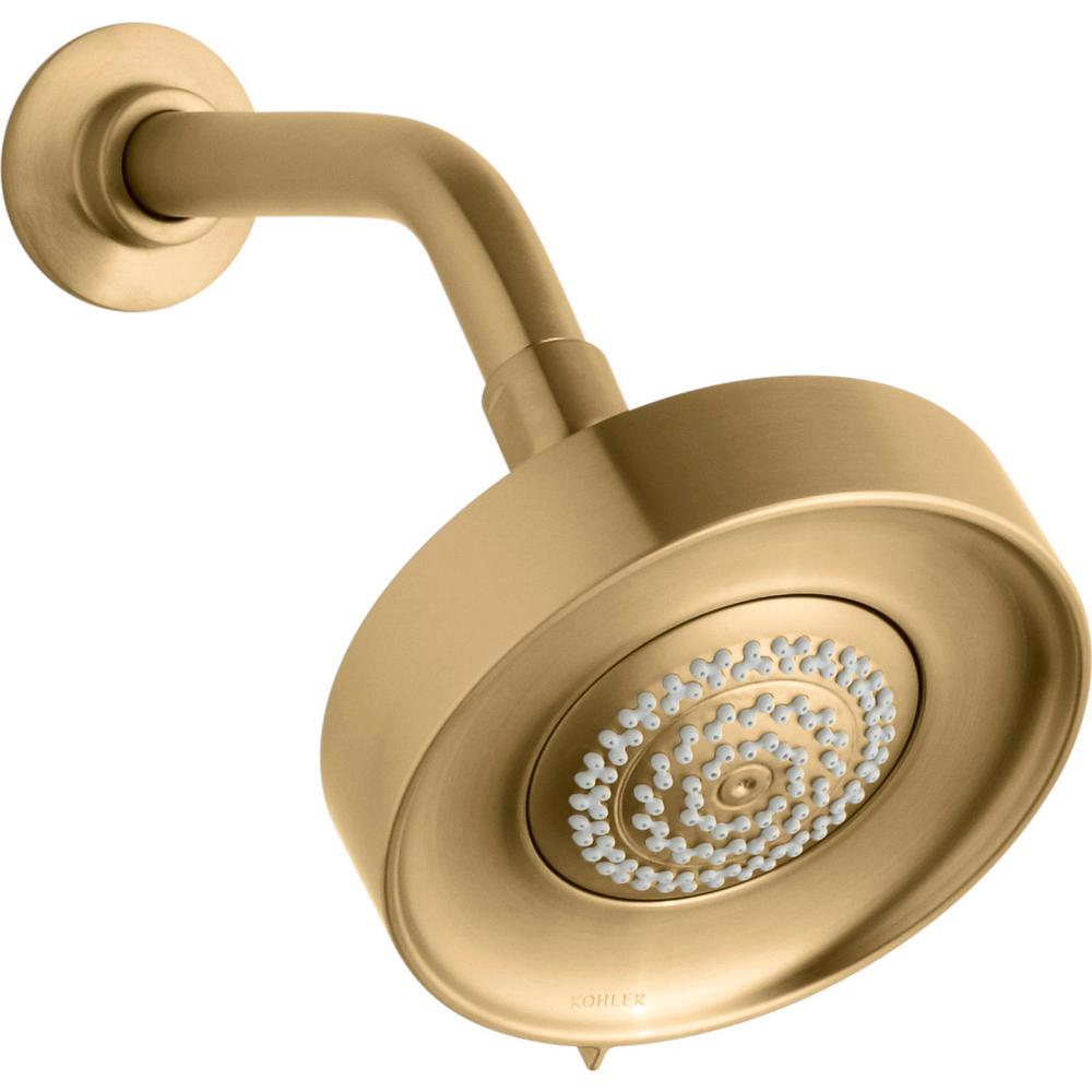 Purist Multifunction 3-Spray 5.5 in. Single Wall Mount Low Flow Fixed Shower Head in Vibrant Moderne Brushed Gold
