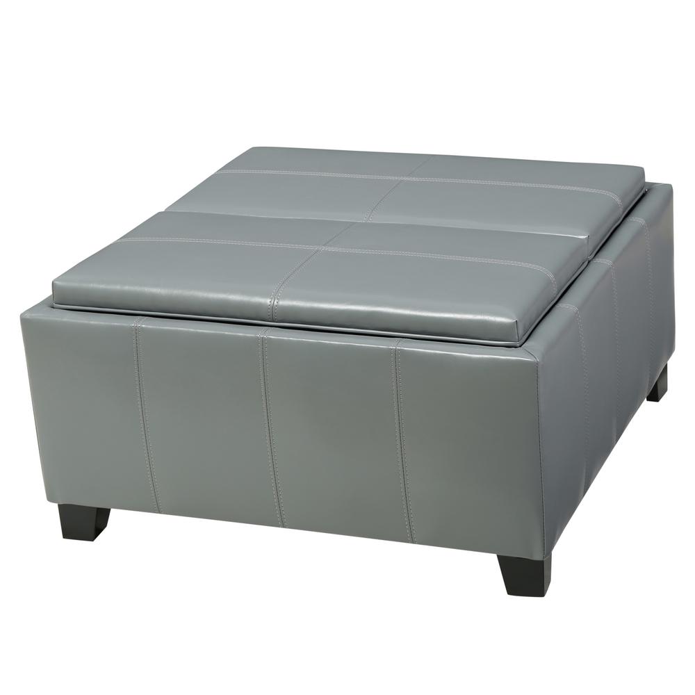 Noble House Mansfield Gray PU Leather Tray Top Storage Ottoman296880 The Home Depot