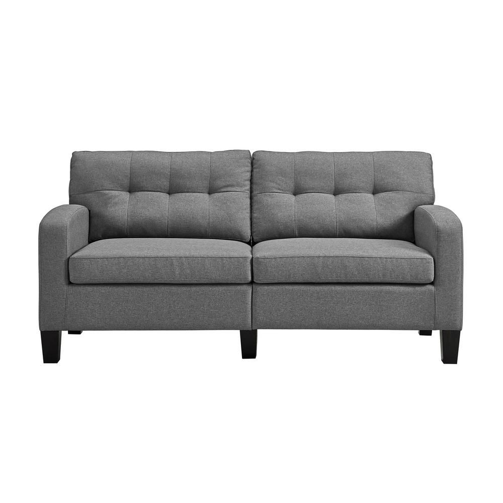 Dorel Living Farrah 72 in. Gray Fabric 2-Seater Lawson Sofa with Round ...