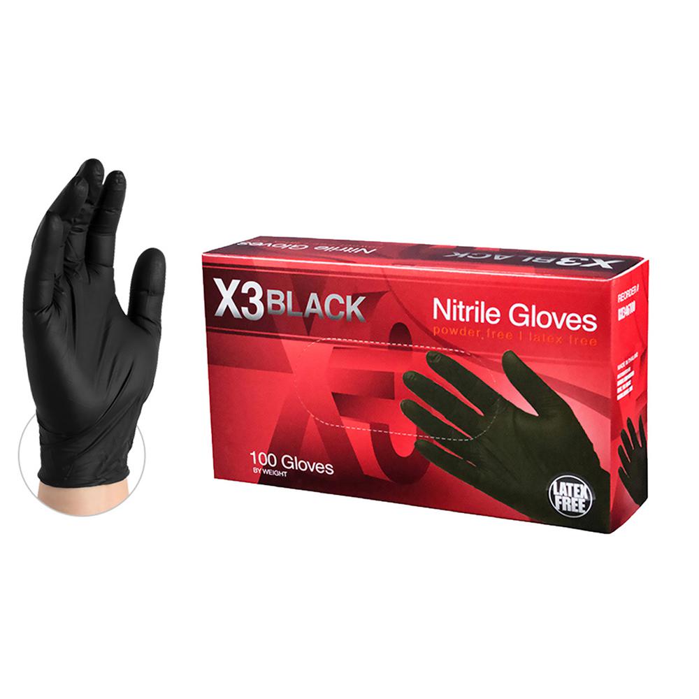 AMMEX BX3 Black Nitrile Industrial Latex Free Disposable Gloves (Box of