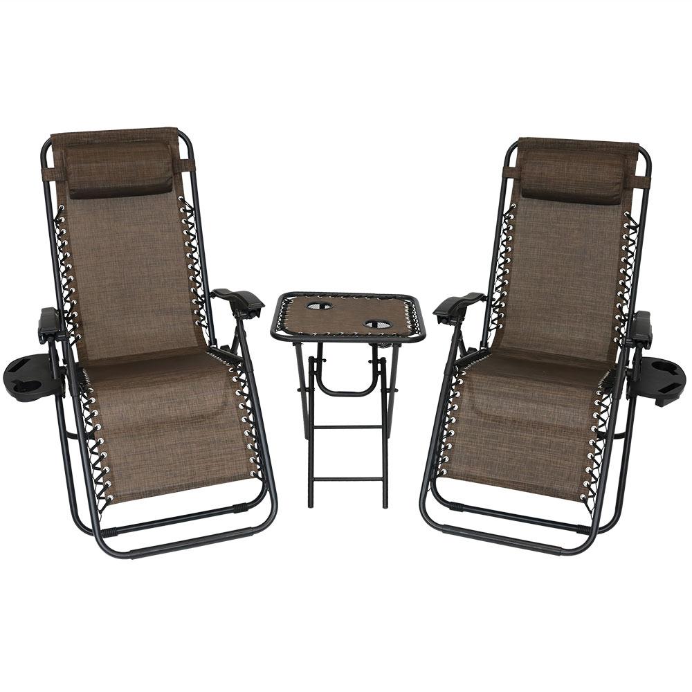 Sunnydaze Decor Zero Gravity Dark Brown Sling Beach Chairs With Side Table Set Of 2