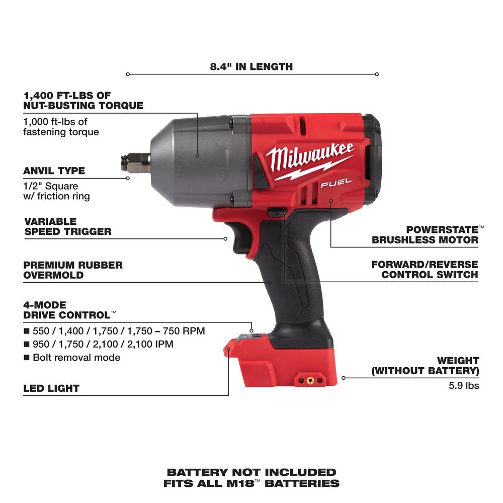 Milwaukee M18 Fuel 18 Volt Lithium Ion Brushless Cordless 1 2 In Impact Wrench With Friction Ring Tool Only 2767 20 The Home Depot
