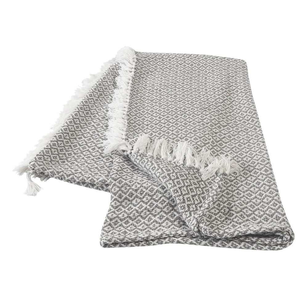 LR Home Crest Gray Ivory Geometric Diamond Fringe Cotton Throw Blanket THROW80180GYW4250 The Home Depot