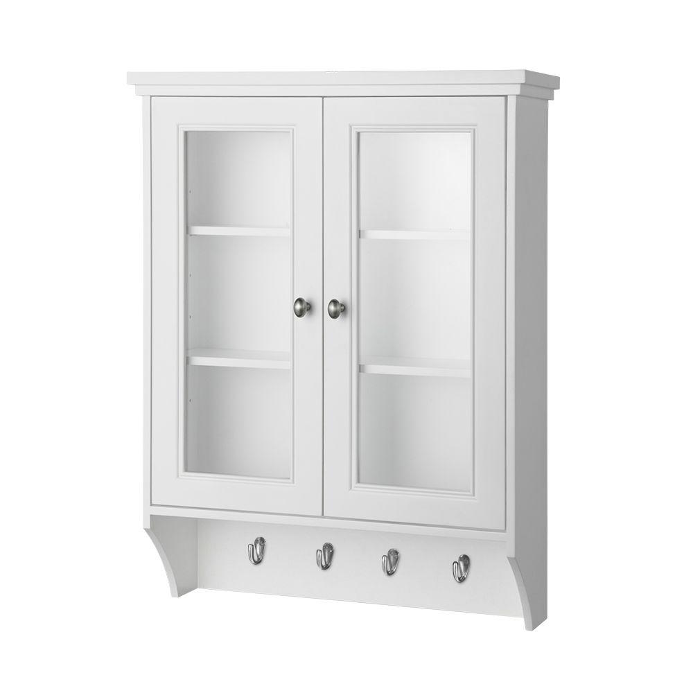 Home Decorators Collection Gazette 23 1 2 In W X 31 In H X 7 1 2 In D Bathroom Storage Wall Cabinet With Glass Door In White Gaww2431 The Home Depot