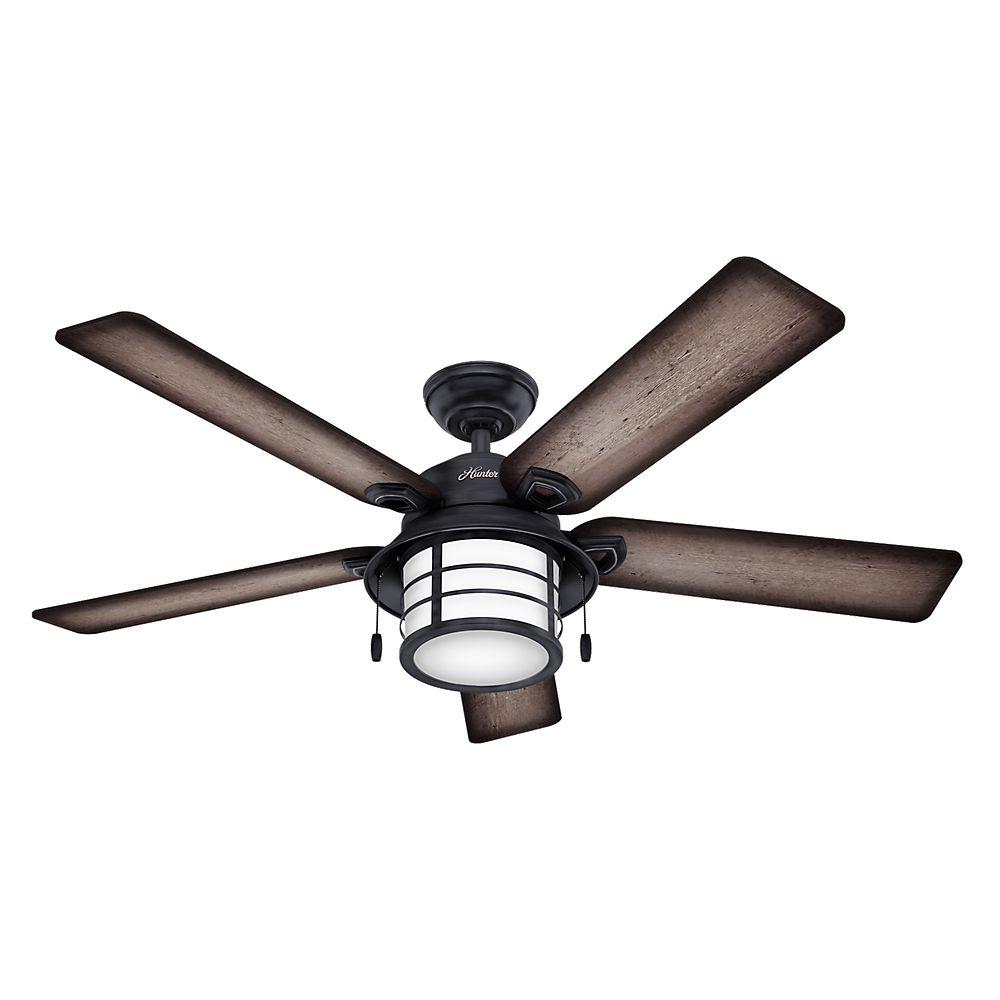 Hunter Key Biscayne 54 In Indoor Outdoor Weathered Zinc Gray Ceiling Fan With Light Kit