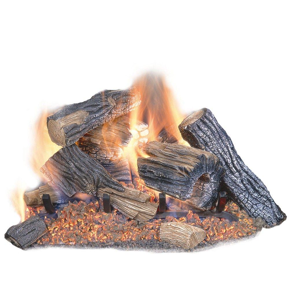 Emberglow Burnt River Oak 18 in. Vented Dual Burner Natural Gas Fireplace Logs-BRO18NG - The ...