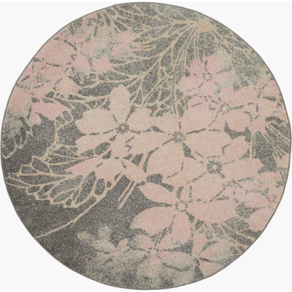 Nourison Tranquil TRA08 Pink and Grey 5 ft. Round Ombre ...