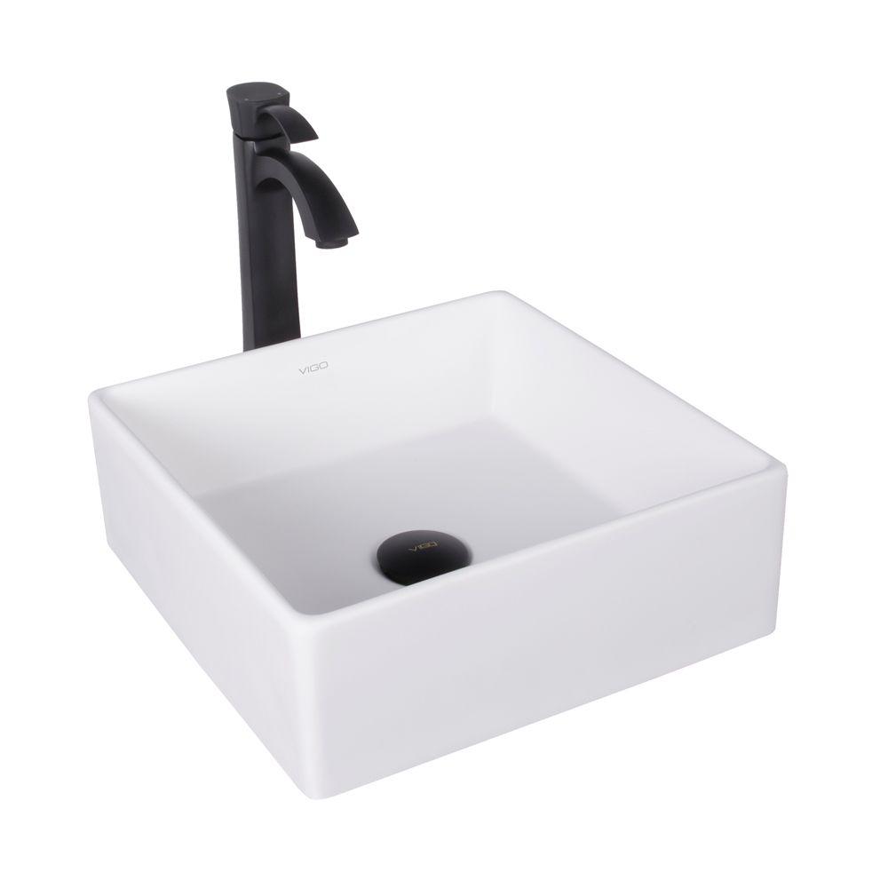 VIGO Dianthus Matte Stone Vessel Sink And Linus Bathroom Vessel