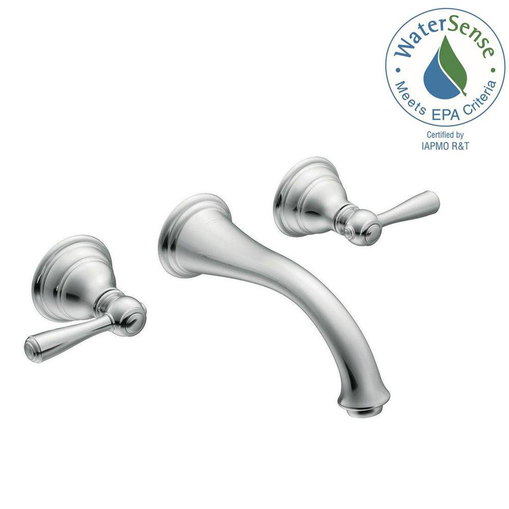 Moen Kingsley wall mount faucet in chrome. #bathroomdesign #faucets #bathroomfaucet #wallmount