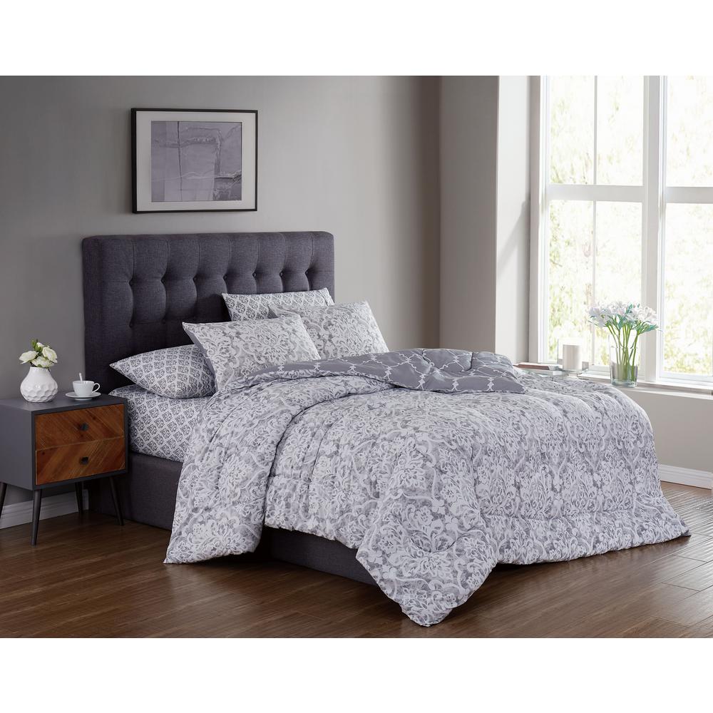 Addison House Edessa 7 Piece Gray Queen Bed In A Bag Set