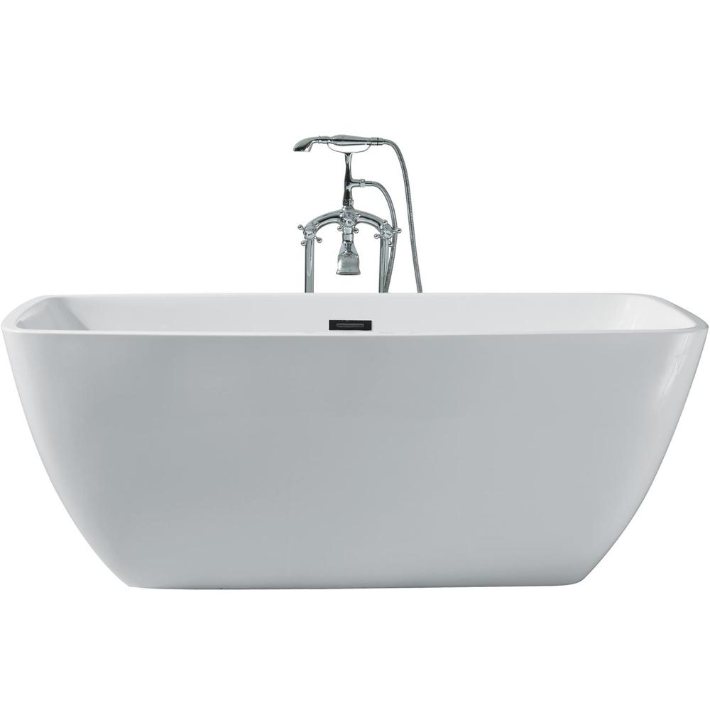 Ariel 63 In Acrylic Center Drain Rectangle Flat Bottom Freestanding Bathtub In White