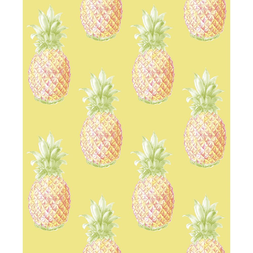 A-Street 56.4 sq. ft. Copacabana Yellow Pineapple Wallpaper 2744 ...