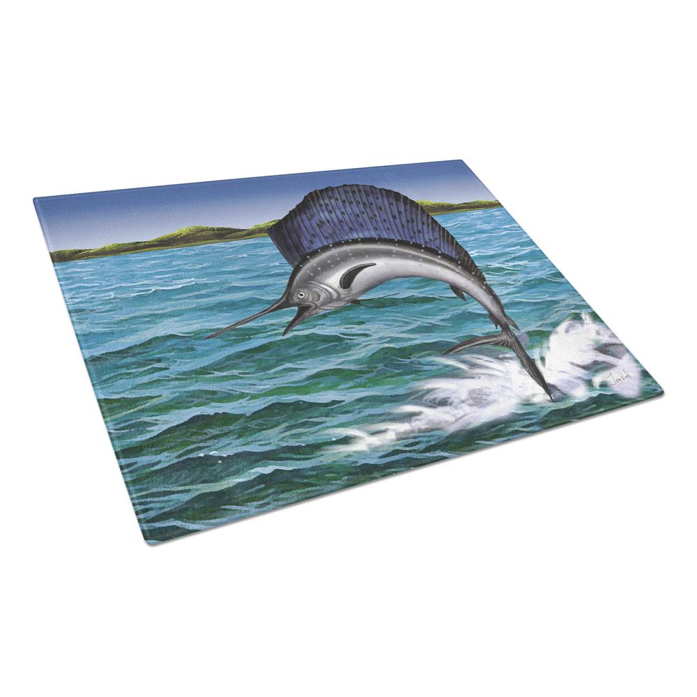 Carolines Treasures Blue Marlin Tempered Glass Large Cutting Board, Multi-Color - PTW2037LCB - Cooking Large Tempered Glass Cutting Board is heat resista sku PTW2037LCB