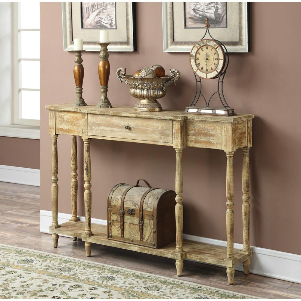Convenience Concepts Wyoming Weathered Antique Ivory Console Table
