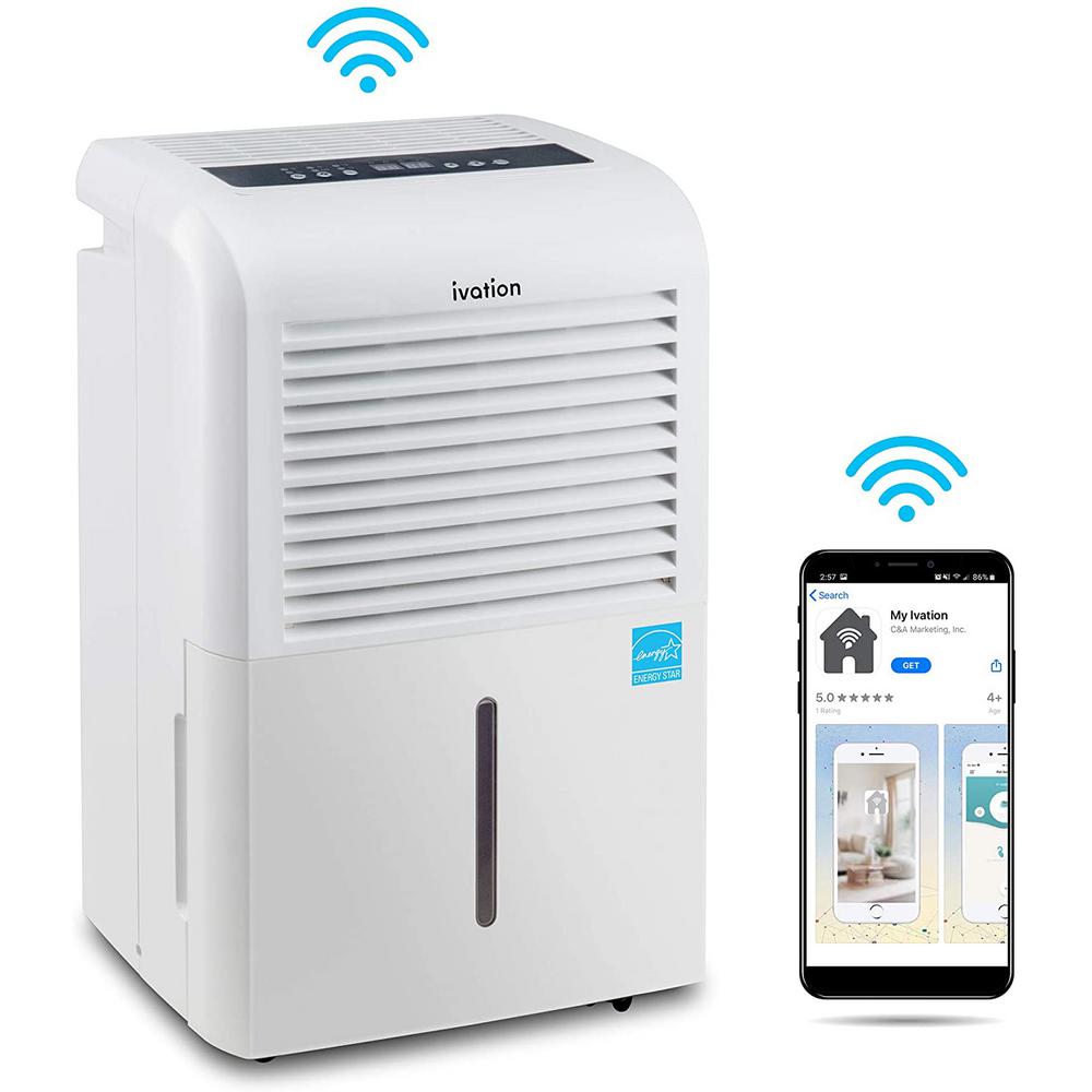 Ivation 50-Pint Smart Wifi Dehumidifier with Built-In Pump - White