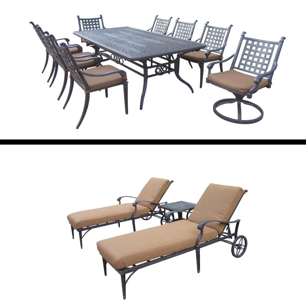 10 Or More 8 9 Person Patio Dining Furniture Belmont 12 Piece Aluminum Outdoor Dining Set With Sunbrella Brown Cushions