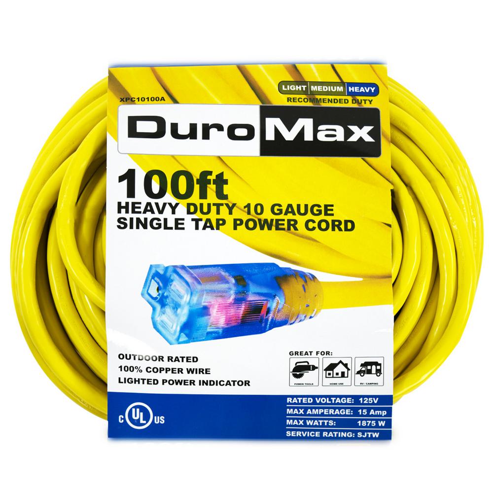 Duromax XPC10100A 100 ft. 10/3 Gauge Single Tap Extension Power Cord by Duromax