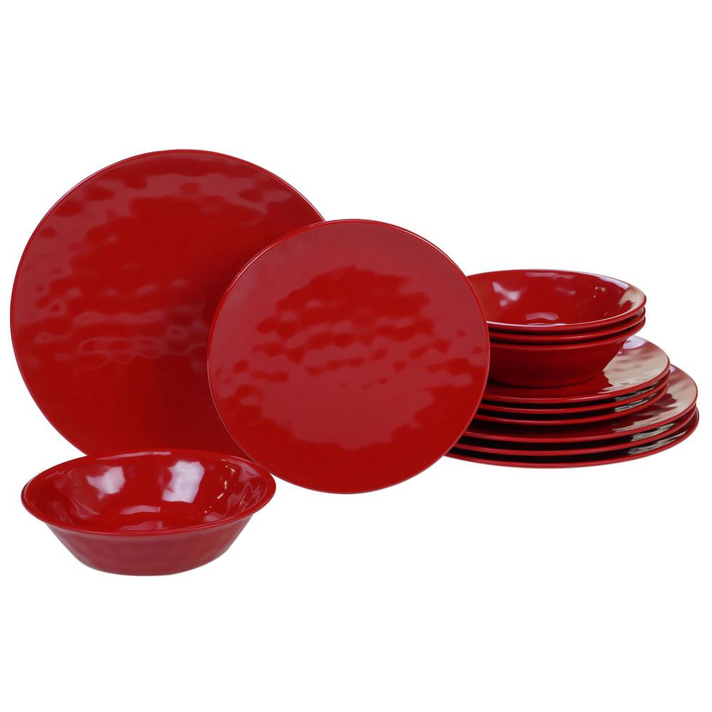 Certified International Melamine 12Piece Red Dinnerware Set89212RM The Home Depot