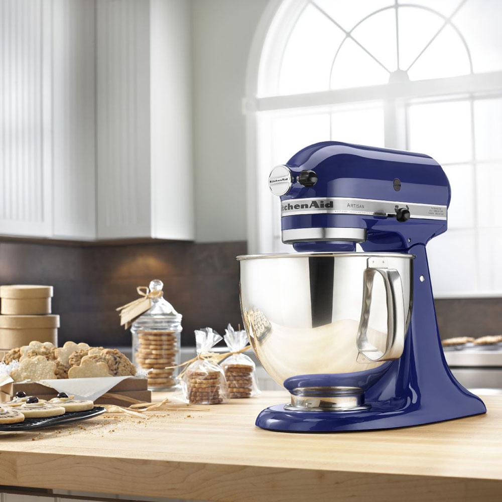 Kitchenaid Artisan 5 Qt 10 Speed Cobalt Blue Stand Mixer With Flat Beater 6 Wire Whip And Dough Hook Attachments Ksm150psbu The Home Depot