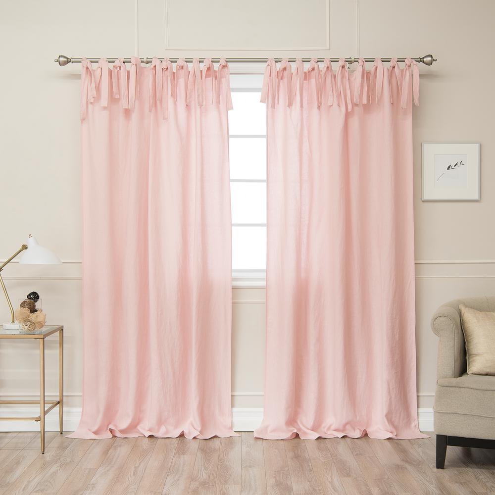 Best Home Fashion Pink 84 In L Abelia Belgian Flax Linen Tie Top Best Home Fashion Pink 84 In L Abelia Belgian Flax Linen Tie Top Curtain Panel