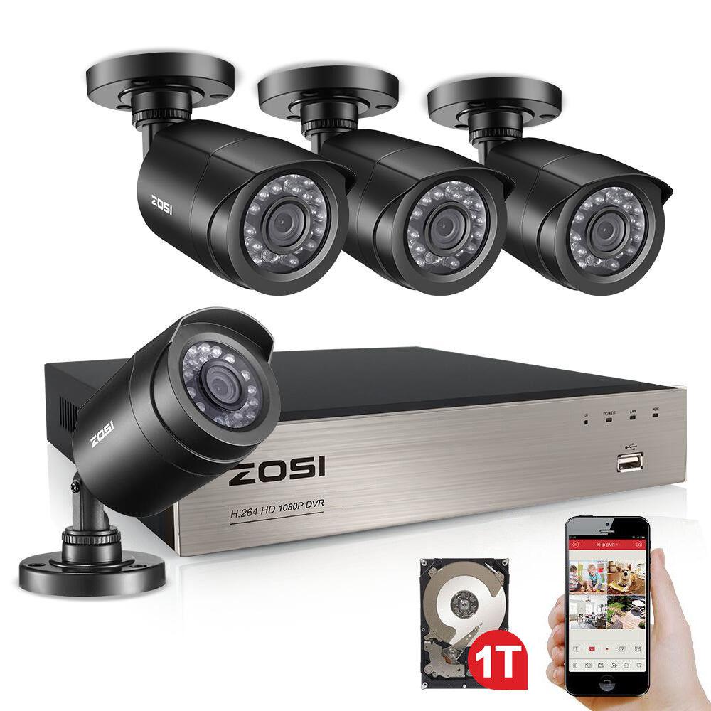 ZOSI 8Channel 1080p DVR 1TB Hard Drive Security Camera System with 4 Wired Cameras8FN106B410