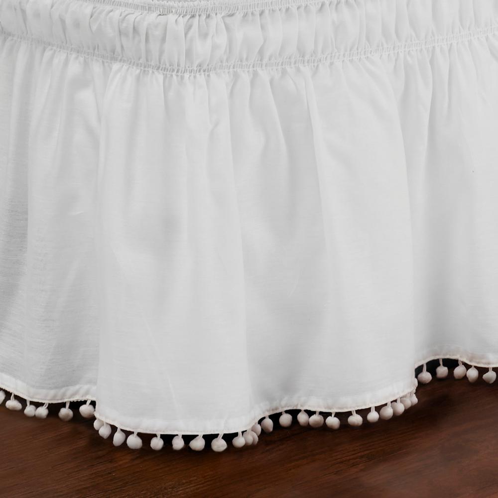 Easy Fit Pom Fringe Wrap Around Easy On Off Dust Ruffle 18 Inch Drop Bedskirt White Queen King Home Kitchen Bedding Ilsr Org