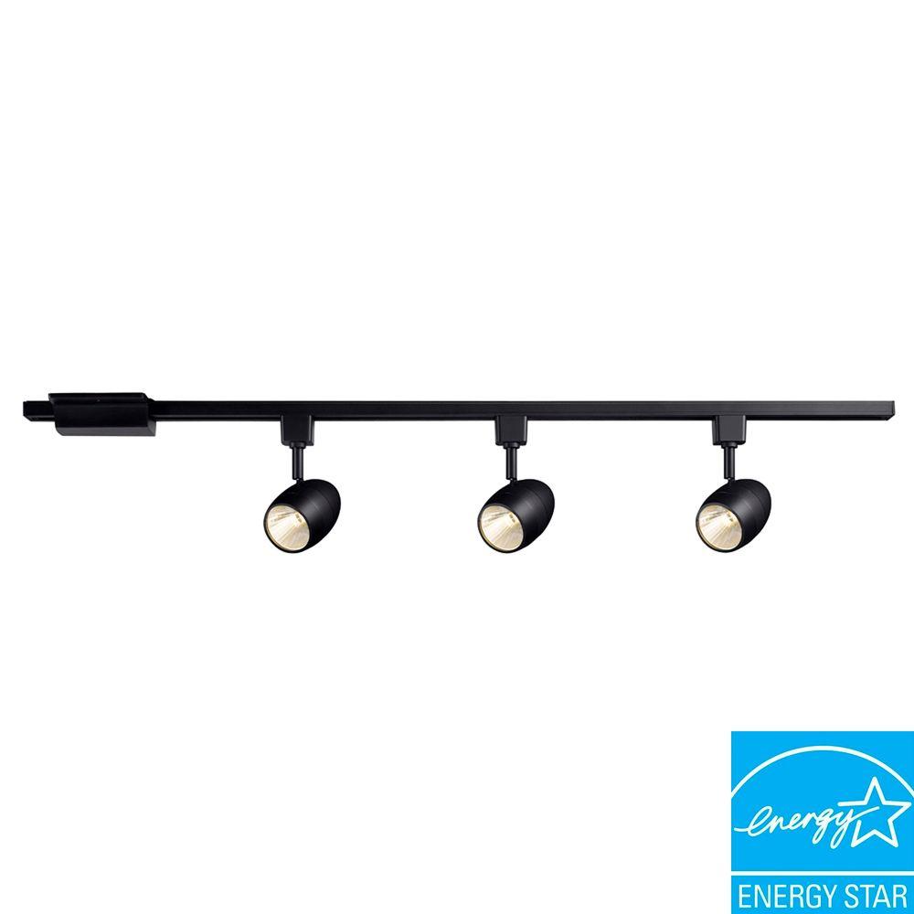 Hampton Bay 39 37 In 3 Light Black Led Dimmable Track Lighting Kit 3 Light Black Led Dimmable Track Lighting Kit 16033kit Bk The Home Depot