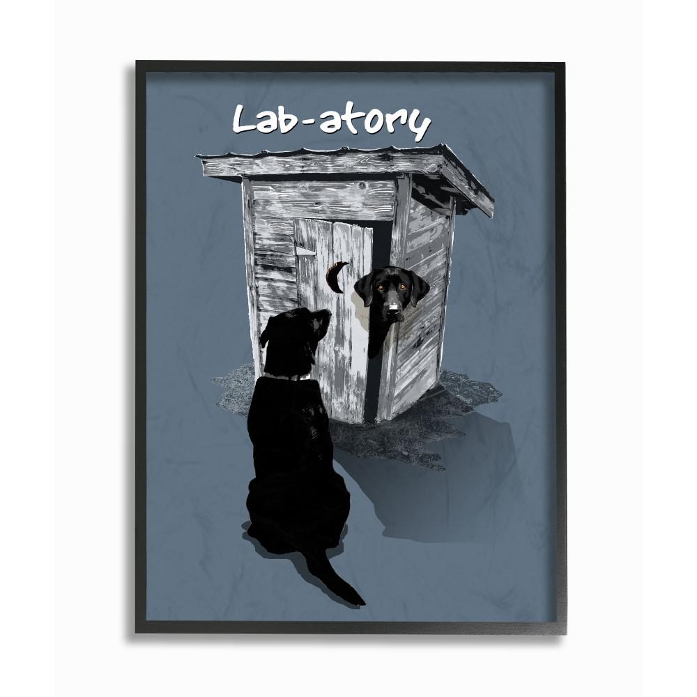24 In X 30 Lab Funny Dog Silhouette Waiting By The Outhouse L Black Framed Wall Art Jim Baldwin