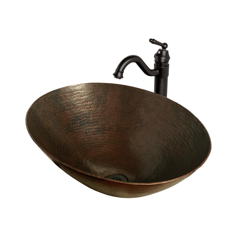 Vessel Sink in Copper with Drain and Faucet in Oil Rubbed BronzeNSFC