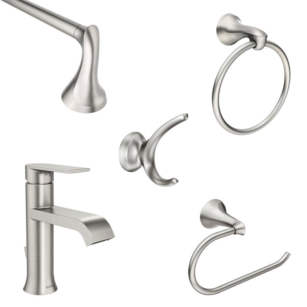 MOEN Genta Single Hole SingleHandle Bathroom Faucet with 4Piece Bath
