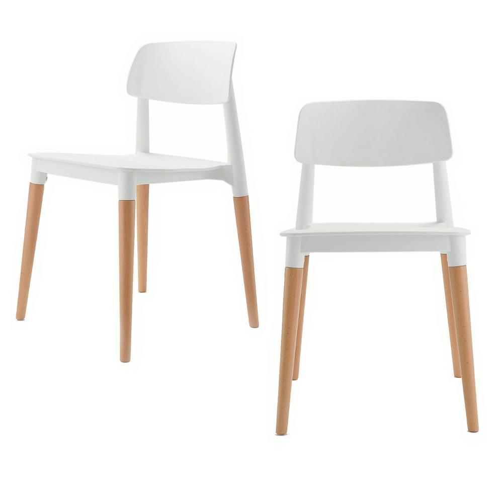 Cozyblock Bel Series White Modern Accent Dining Side Chair With Beech Wood Leg Set Of 2 Bel Whi 2 The Home Depot
