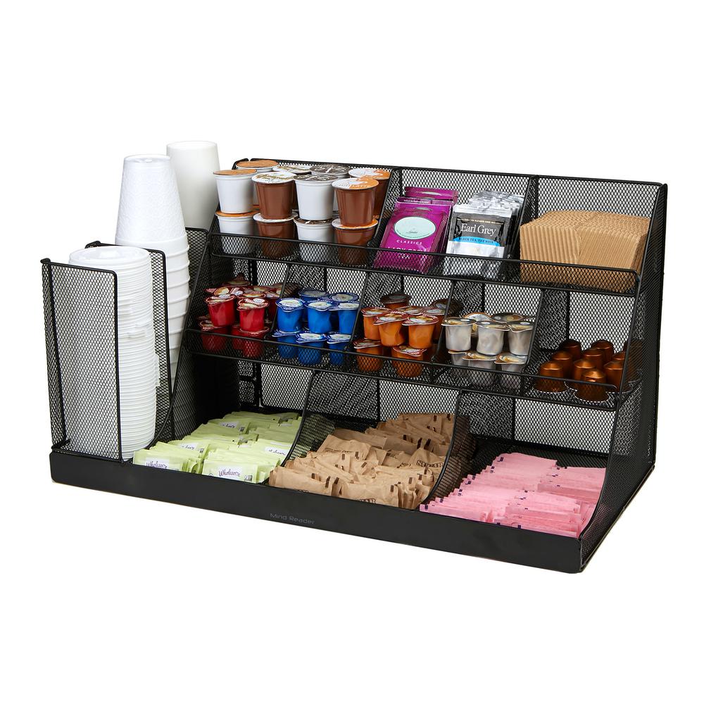 Mind Reader 14 Compartment 3 Tier Large Breakroom Condiment Mind Reader 14 Compartment 3 Tier Large Breakroom Condiment Organizer Black Metal Mesh