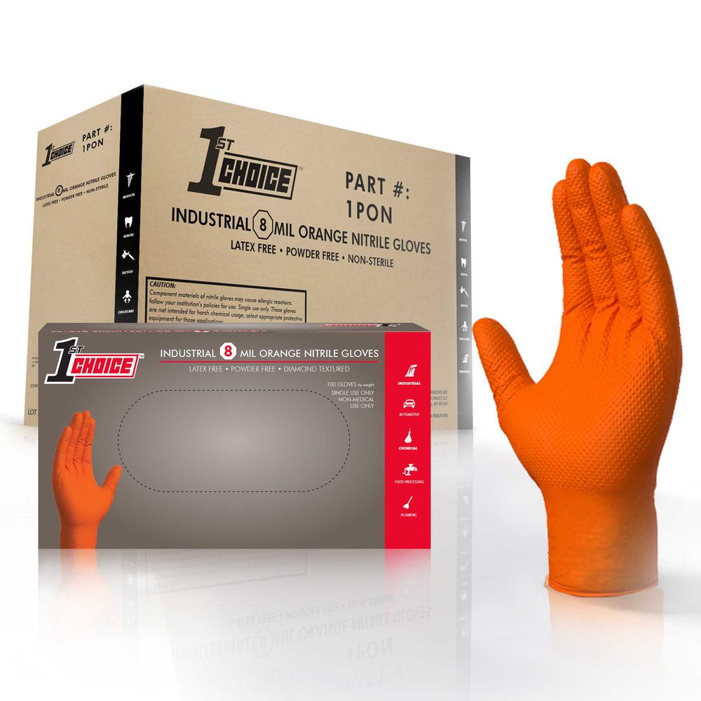 GLOVEWORKS Diamond Texture Orange Nitrile Industrial Latex Free Disposable Gloves (Box of 100